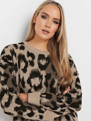 Long Tall Sally Brown Knitted Leopard Print Jumper - Image 4 of 5