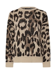 Long Tall Sally Brown Knitted Leopard Print Jumper - Image 5 of 5