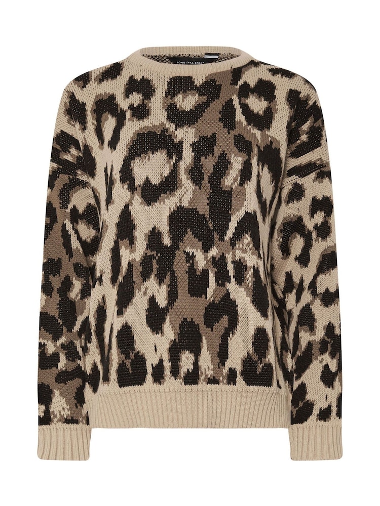 Long Tall Sally Brown Knitted Leopard Print Jumper - Image 5 of 5