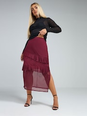 Yours Curve Burgundy Red Limited Collection Frill Mesh Skirt - Image 1 of 4