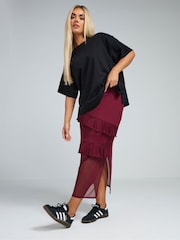 Yours Curve Burgundy Red Limited Collection Frill Mesh Skirt - Image 2 of 4