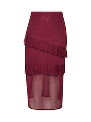 Yours Curve Burgundy Red Limited Collection Frill Mesh Skirt - Image 4 of 4
