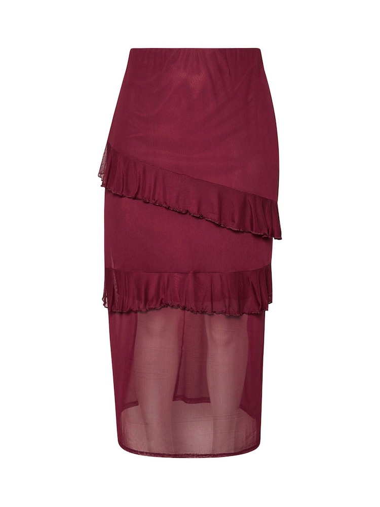 Yours Curve Burgundy Red Limited Collection Frill Mesh Skirt - Image 5 of 5 Yours Curve Burgundy Red Limited Collection Frill Mesh Skirt - Image 5 of 5