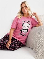 حزمة بيجاما من القطن 100% بِرجل واسعة ومزينة بطبعة عبارة Lets Get Snuggly من Yours Curve - صورة 3 من 5