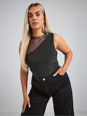 Yours Curve Black Limited Collection Asymmetric Mesh Bodysuit - Image 1 of 5