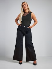 Yours Curve Black Limited Collection Asymmetric Mesh Bodysuit - Image 2 of 5