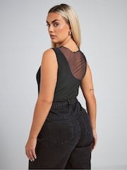 Yours Curve Black Limited Collection Asymmetric Mesh Bodysuit - Image 3 of 5