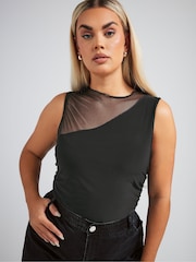 Yours Curve Black Limited Collection Asymmetric Mesh Bodysuit - Image 4 of 5