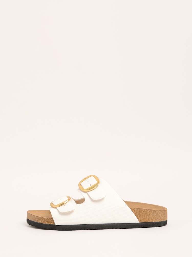 Friends Like These White Standard Fit Double Strap Buckle Footbed Comfort Slider Sandals - Image 5 of 5