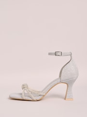 Friends Like These Silver Standard Fit Embellished Diamante Knot Mid Heels Sandals - Image 5 of 5