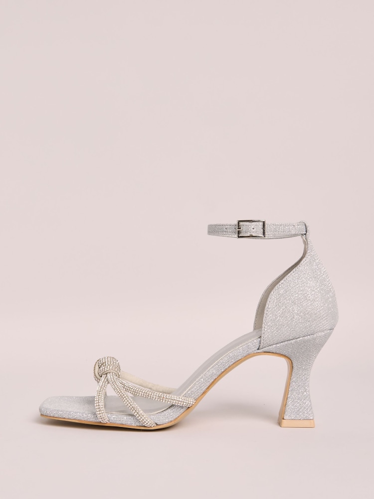 Silber - Friends Like These Embellished Diamante Knot Mid Heels Sandals - Bild 5 von 5 Silber - Friends Like These Embellished Diamante Knot Mid Heels Sandals - Bild 5 von 5