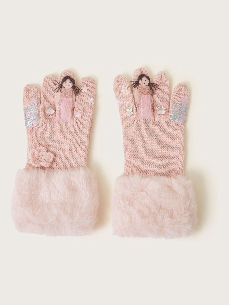 Monsoon Pink Crochet Flower Princess Gloves - Image 1 of 3