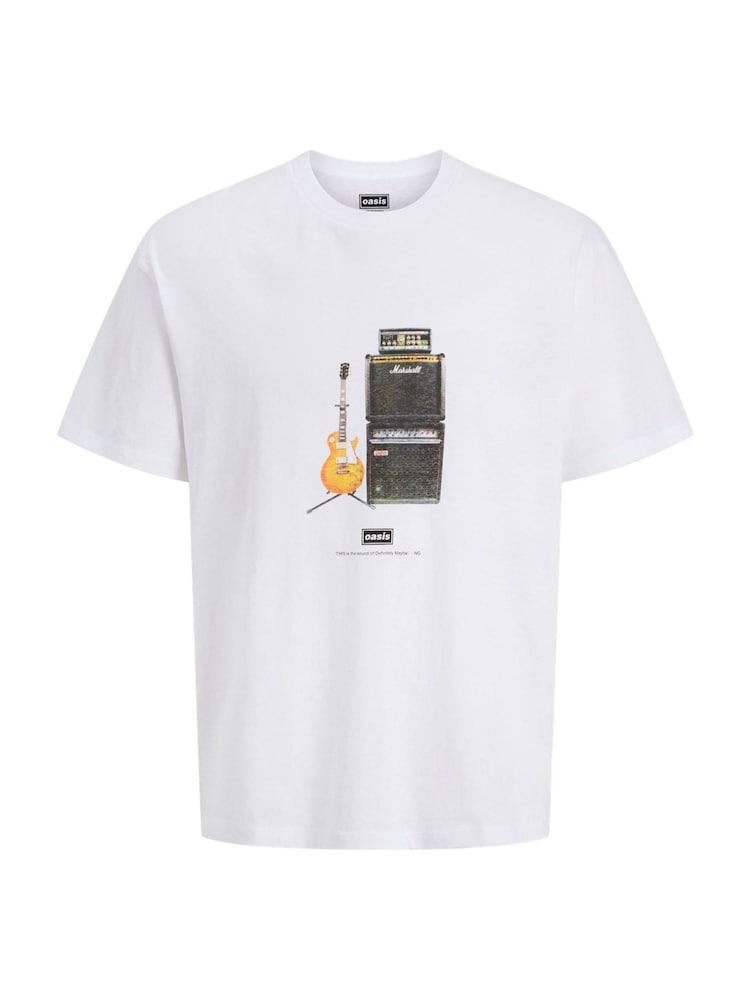 JACK & JONES White 100% Cotton OASIS Guitar T-Shirt - Image 1 of 4