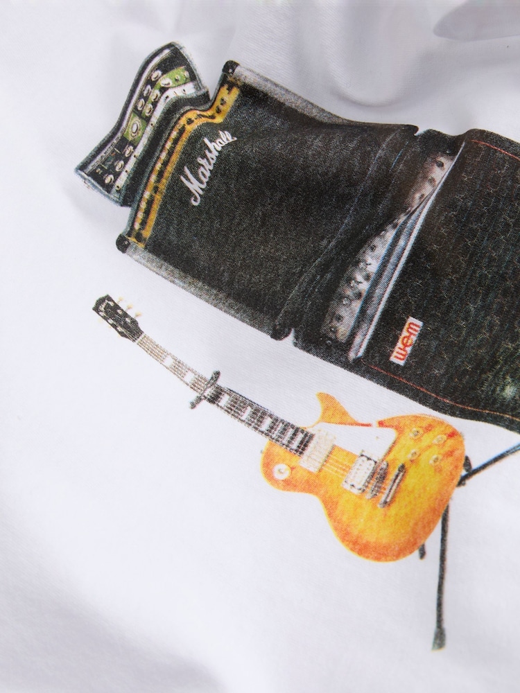 JACK & JONES White 100% Cotton OASIS Guitar T-Shirt - Image 3 of 4
