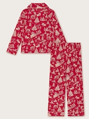 Monsoon Red Christmas Print Long Pyjamas Set - Image 2 of 4