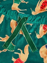 Monsoon Green Velour Festive Animal Print Long Pyjamas Set - Image 3 of 4