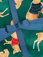 Monsoon Green Velour Festive Animal Print Long Pyjamas Set - Image 4 of 4