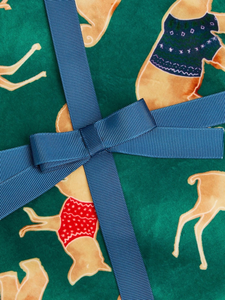 Monsoon Green Velour Festive Animal Print Long Pyjamas Set - Image 4 of 4