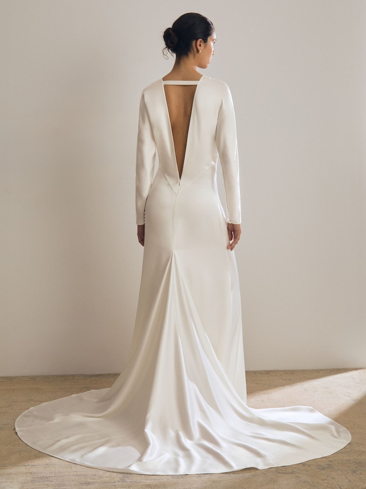 לבן - Reiss Clemence Atelier Duchess Satin Bridal Maxi Dress - Image 5 of 7