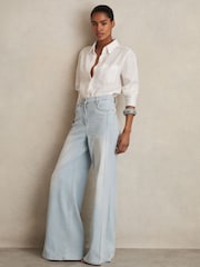 Reiss Light Blue Heather Petite Stretch-Cotton Wide-Leg Jeans - Image 1 of 7