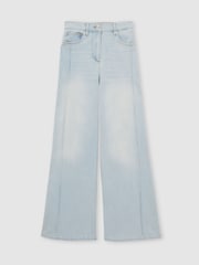 Reiss Light Blue Heather Petite Stretch-Cotton Wide-Leg Jeans - Image 2 of 7