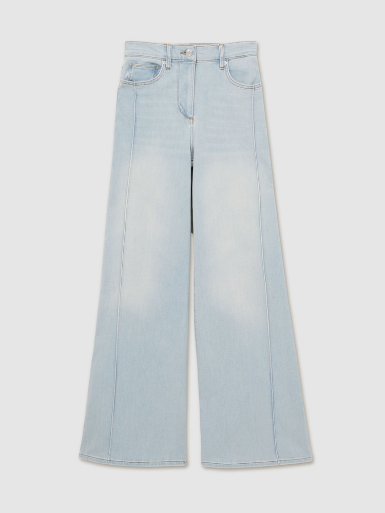 Reiss Light Blue Heather Petite Stretch-Cotton Wide-Leg Jeans - Image 2 of 7