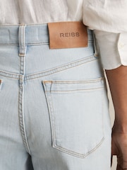 Reiss Light Blue Heather Petite Stretch-Cotton Wide-Leg Jeans - Image 4 of 7