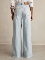 Reiss Light Blue Heather Petite Stretch-Cotton Wide-Leg Jeans - Image 5 of 7