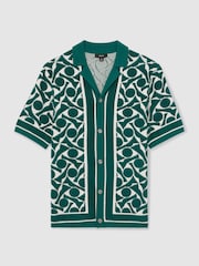 Grün/Weiß - Reiss Edmonds Abstract Pattern Towelling Shirt - Image 2 of 5