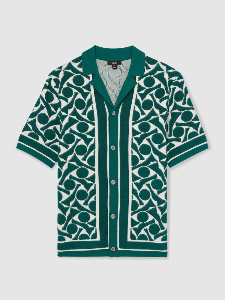 Grün/Weiß - Reiss Edmonds Abstract Pattern Towelling Shirt - Image 2 of 5