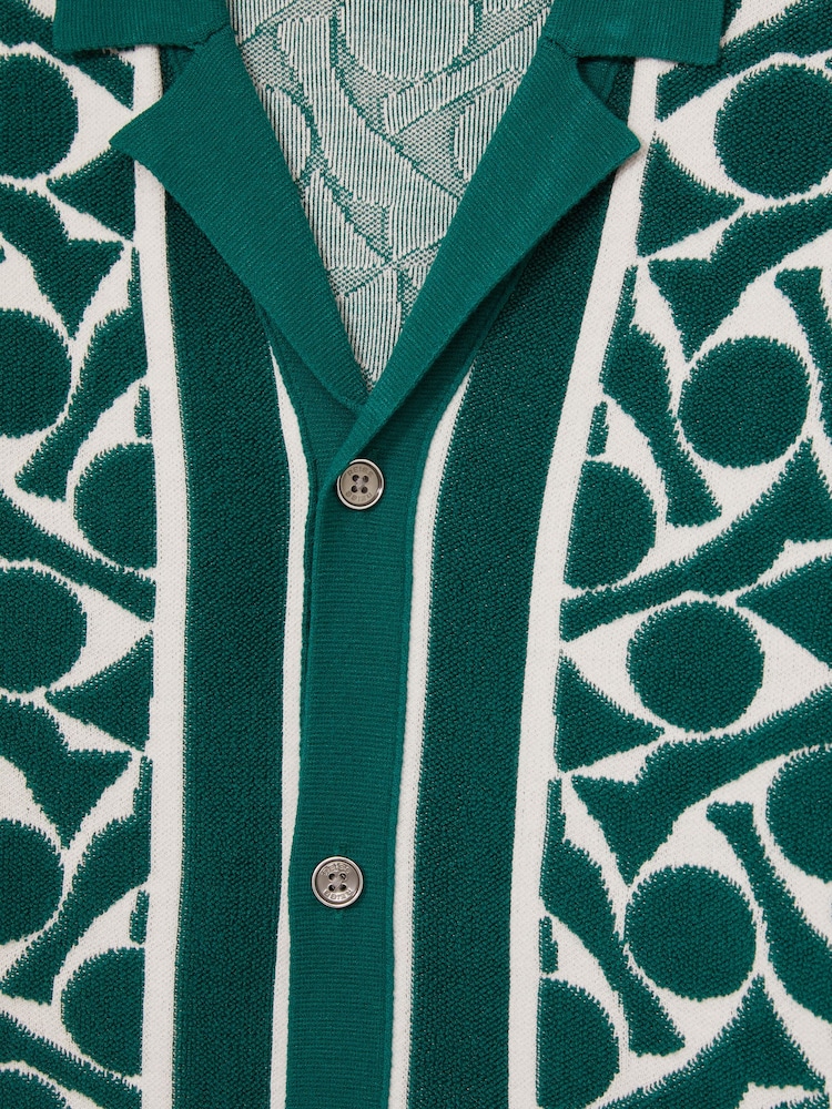 Grün/Weiß - Reiss Edmonds Abstract Pattern Towelling Shirt - Image 5 of 5