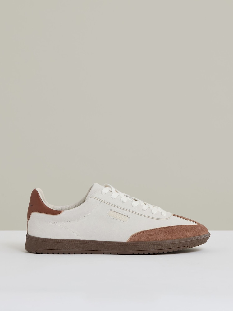 Reiss Off White/Brown Bode Suede Low-Top Trainers - Image 1 of 5