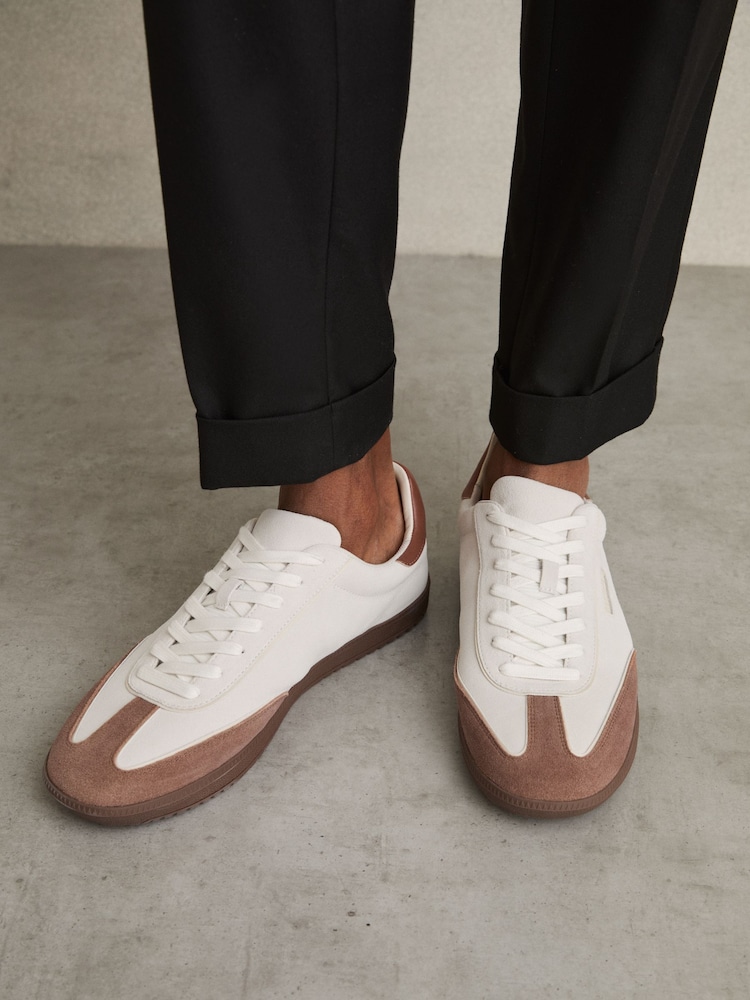Reiss Off White/Brown Bode Suede Low-Top Trainers - Image 2 of 5