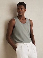 Reiss Sage Green Watson Textured Crew Neck Ribbed Vest - Image 1 of 6