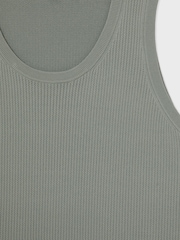 Reiss Sage Green Watson Textured Crew Neck Ribbed Vest - Image 6 of 6