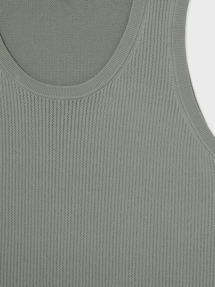 Reiss Sage Green Watson Textured Crew Neck Ribbed Vest - Image 6 of 6