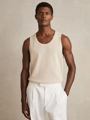 Reiss Off White Watson Textured Crew Neck Ribbed Vest - Image 1 of 6