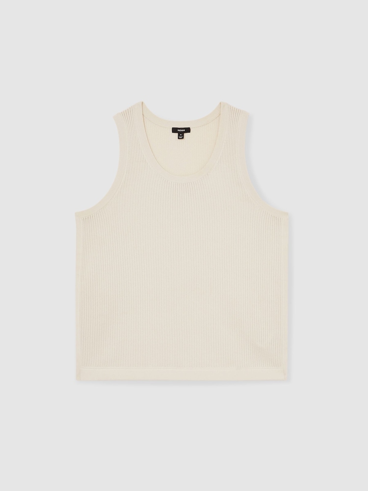 Reiss Off White Watson Textured Crew Neck Ribbed Vest - Image 2 of 6