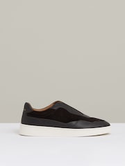 Reiss Espresso Brown Cruz Grained Leather Elasticated Lace Trainers - Image 1 of 5