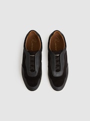 Reiss Espresso Brown Cruz Grained Leather Elasticated Lace Trainers - Image 3 of 5