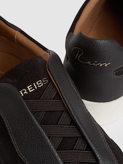 Reiss Espresso Brown Cruz Grained Leather Elasticated Lace Trainers - Image 4 of 5