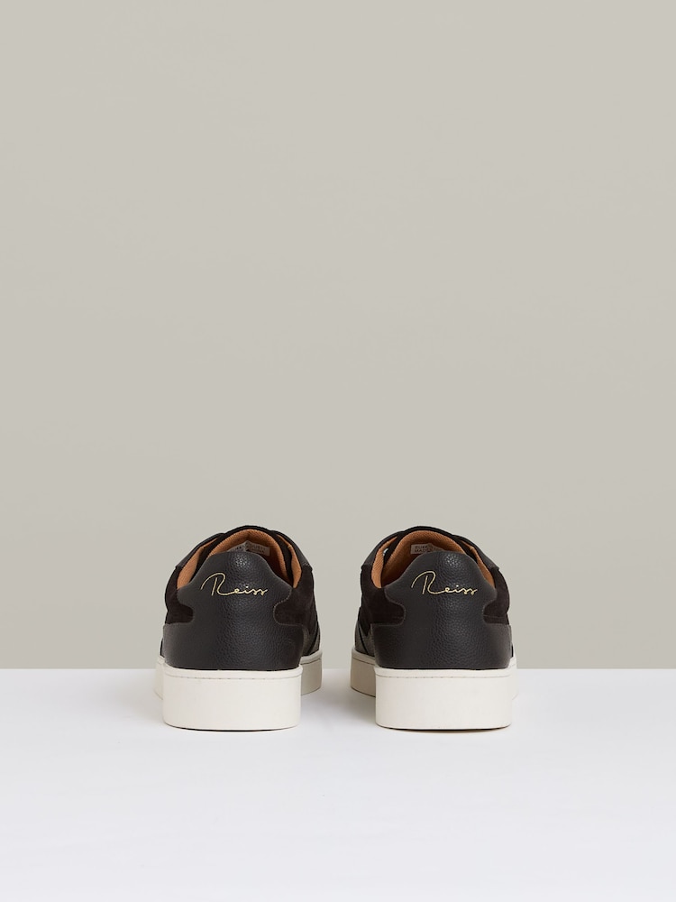 Reiss Espresso Brown Cruz Grained Leather Elasticated Lace Trainers - Image 5 of 5