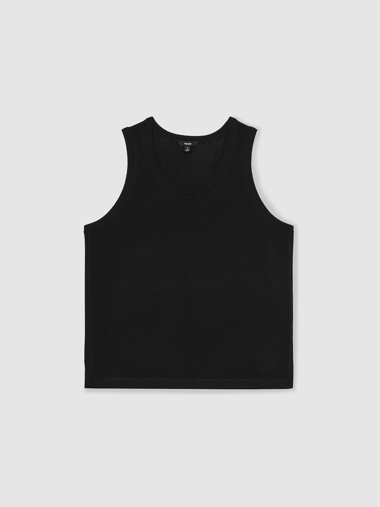 Reiss Black Watson Textured Crew Neck Ribbed Vest - Image 2 of 6