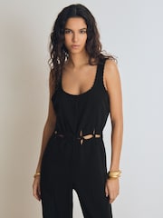 Reiss Black Miniva Atelier Cut-Out Waist Jumpsuit - Image 1 of 6