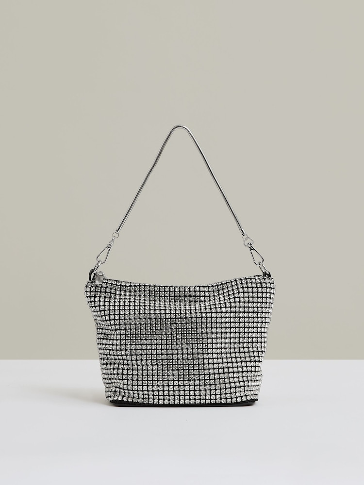 Reiss Silver Leah Crystal Bracelet Pouch Bag - Image 1 of 5