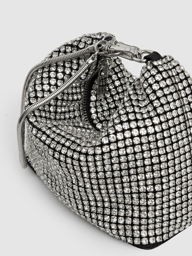 Reiss Silver Leah Crystal Bracelet Pouch Bag - Image 5 of 5