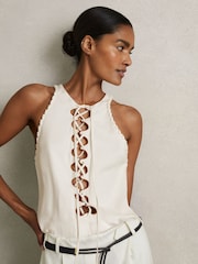 Reiss Cream Amelia Atelier Satin Crepe Cut-Out Top - Image 1 of 7