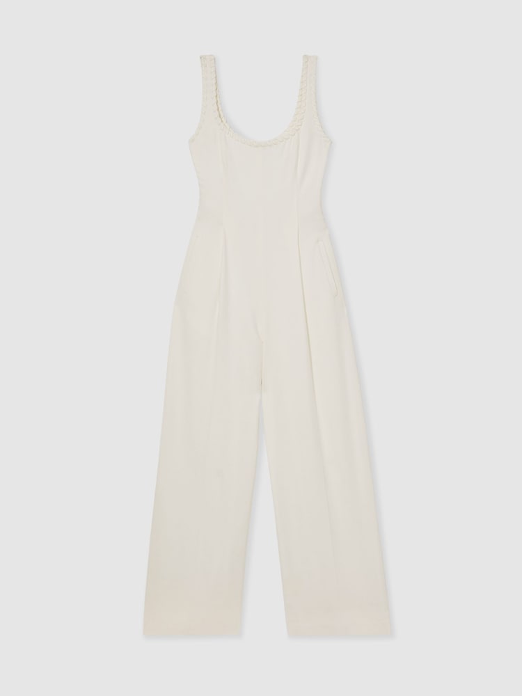 Reiss White Max Atelier Whipstitch Wide Leg Jumpsuit - Image 2 of 8