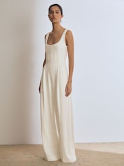 Reiss White Max Atelier Whipstitch Wide Leg Jumpsuit - Image 3 of 8