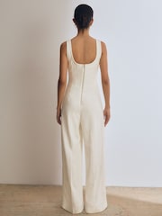 Reiss White Max Atelier Whipstitch Wide Leg Jumpsuit - Image 5 of 8